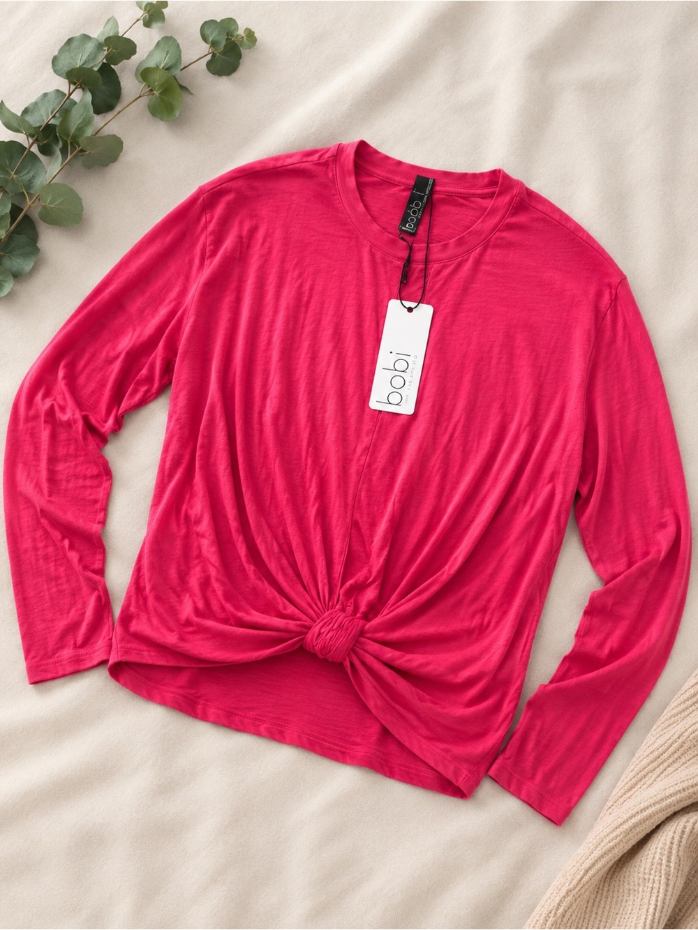 bobi Fuchsia Long Sleeve Knot-Front Tee
